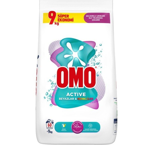 Omo Active Beyazlar & Renkliler Toz Deterjanı 9 KG