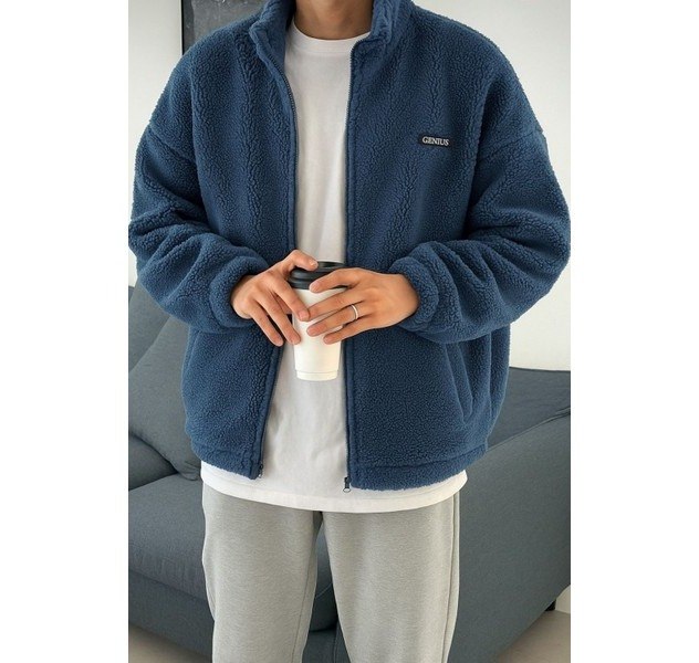 Genius Store Oversize Peluş Tam Fermuarlı Sweatshirt Peluş Içi Polarlı Sherpa Kumaş Sweatshirt